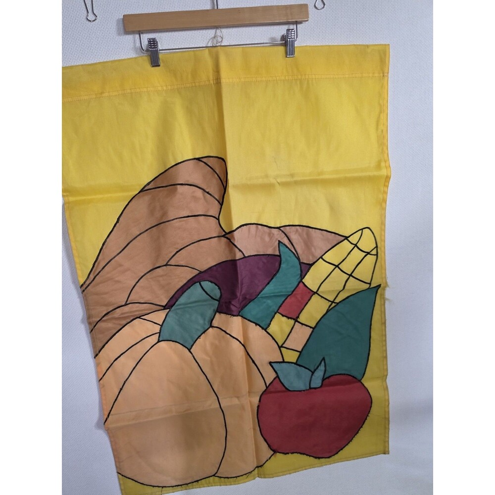 CORNUCOPIA Large Flag Thanksgiving Fall Banner 28 X 30 Fruit Pumpkin Corn Apple